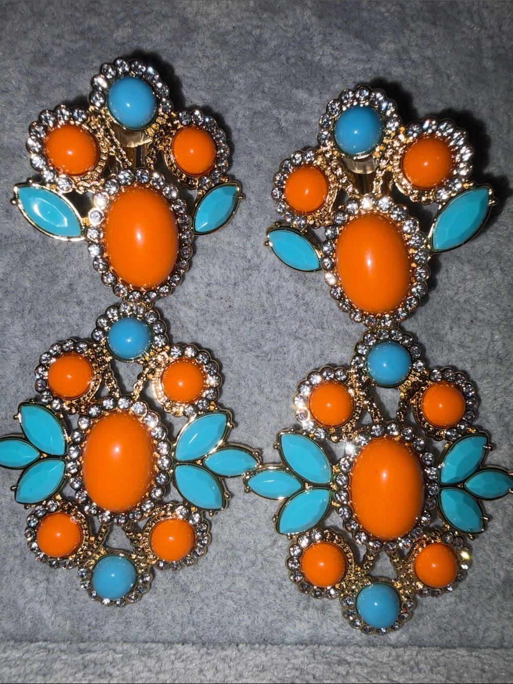 Gold-Tone Orange & Turquoise Statement Drop Earrings